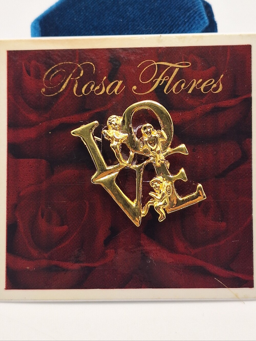 Rosa Flores Angel Love Brooch Gold Tone Cherub Pin Romantic Vintage Style